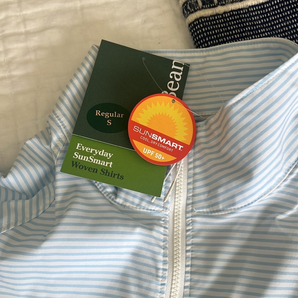 LL Bean Everyday Sun-smart Woven Shirt, 1/4 zip, Lake Stripe, S, NWT - Picture 3 of 4